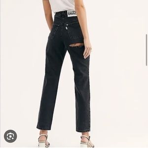 NWT Free People The Ragged Priest Black Jeans Straight Leg Back Slash